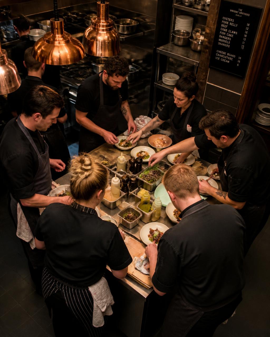 A calm, organised Dublin pub kitchen during service
